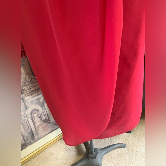 Vintage Red Dress with Lace Front, Sheer Long Sleeves (has hole) size Large . - Picture 3 of 16